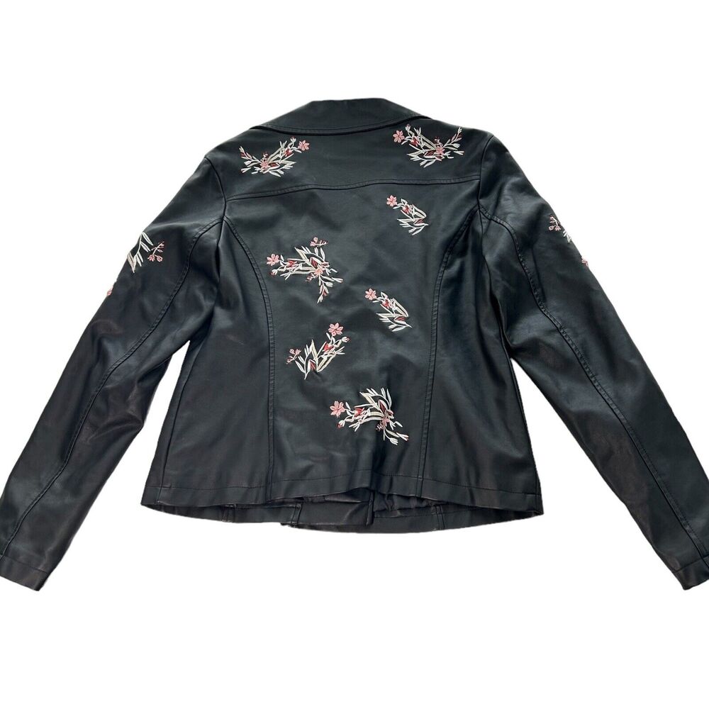 NWT Alfani Embroidered Moto Jacket Black Sz S Faux Vegan Leather Floral Biker - Picture 6 of 12